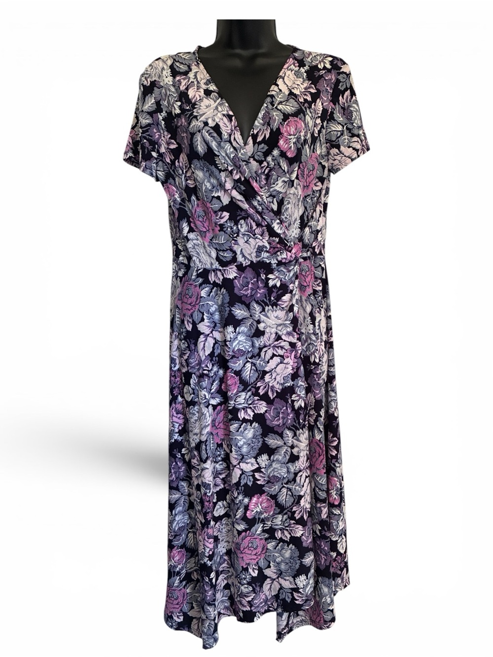 Perceptions 90s Style Corporate Goth Pink White Floral Black A-Line Dress Sz S